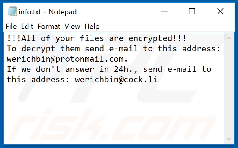 Revon ransomware text file (info.txt)