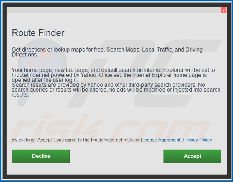Official Route Finder browser hijacker installation setup