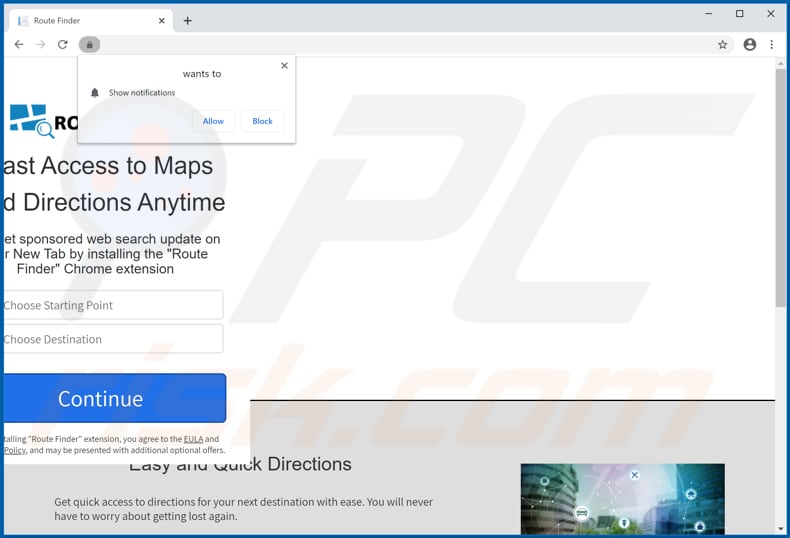 Website used to promote Route Finder browser hijacker