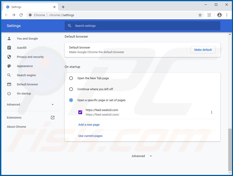Removing feed.sealoid.com from Google Chrome homepage