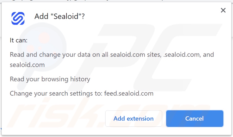 Sealoid browser hijacker asking for permissions
