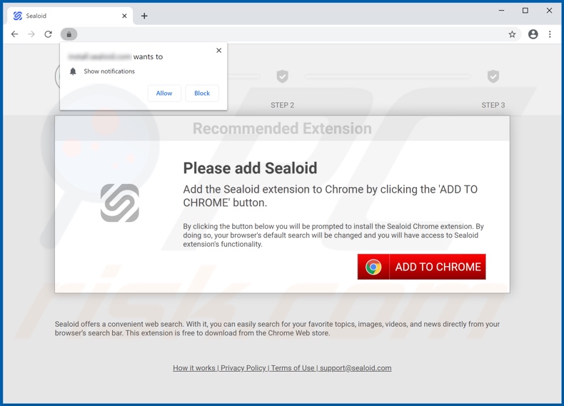 Website used to promote Sealoid browser hijacker (Chrome)