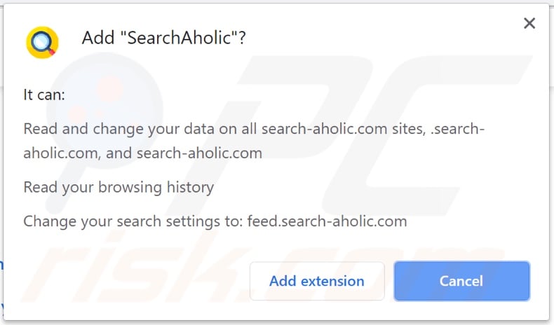 SearchAholic browser hijacker asking for permissions