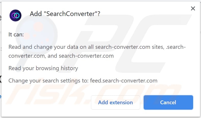 searchconverter browser hijacker asks for a permission to be installed