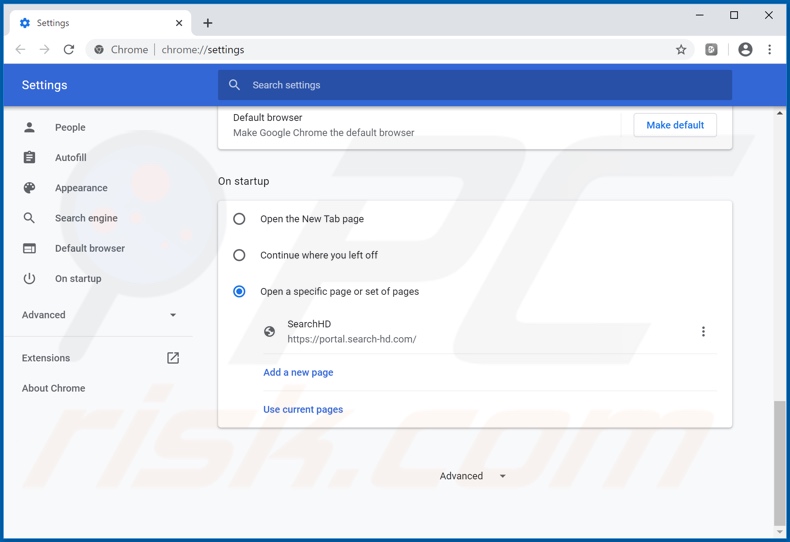 Removing search-hd.com from Google Chrome homepage