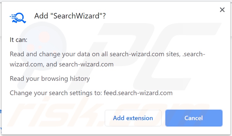 SearchWizard browser hijacker asking for permissions