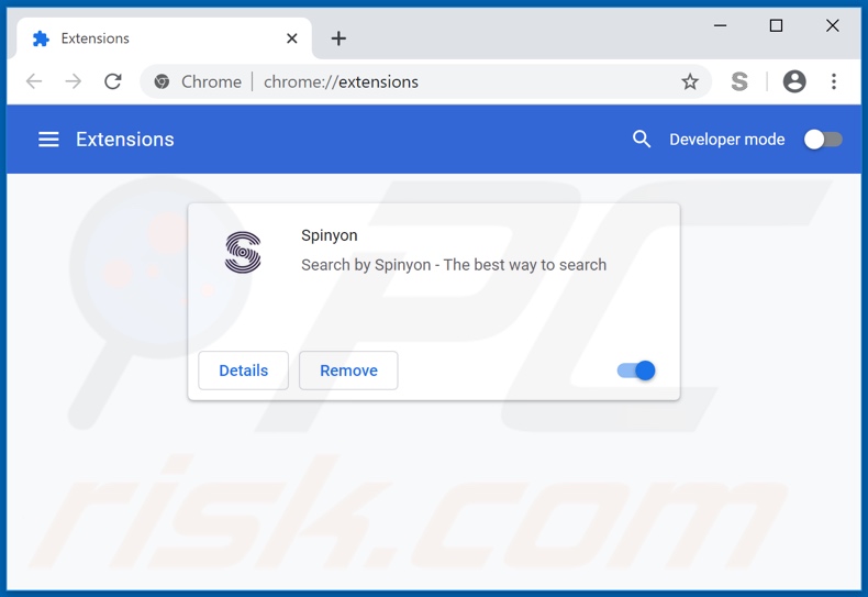 Removing feed.spinyon.com related Google Chrome extensions