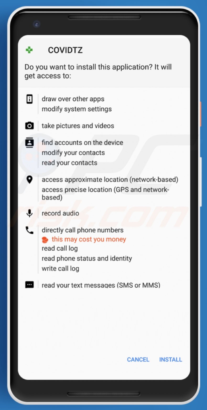 SpyMax spyware presented as COVIDTZ