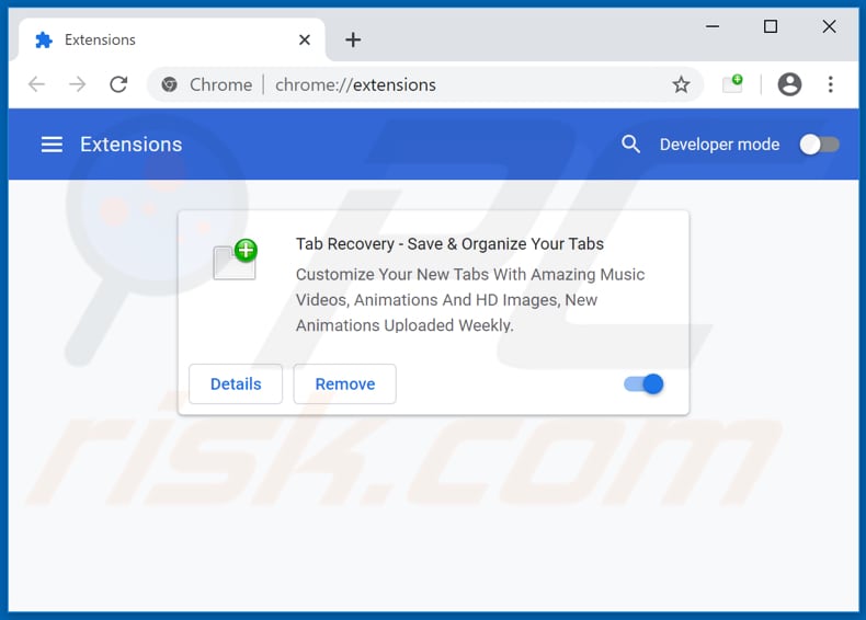 Removing tabrecovery.com related Google Chrome extensions