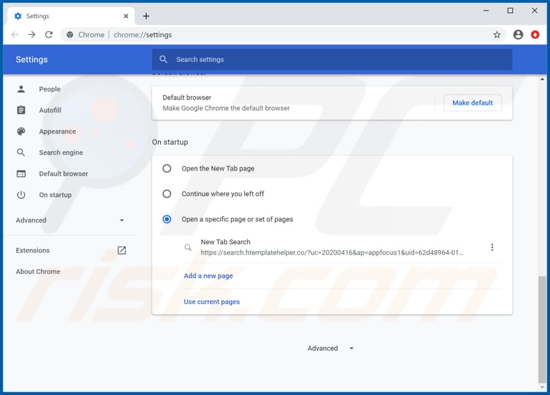 Removing htemplatehelper.co from Google Chrome homepage