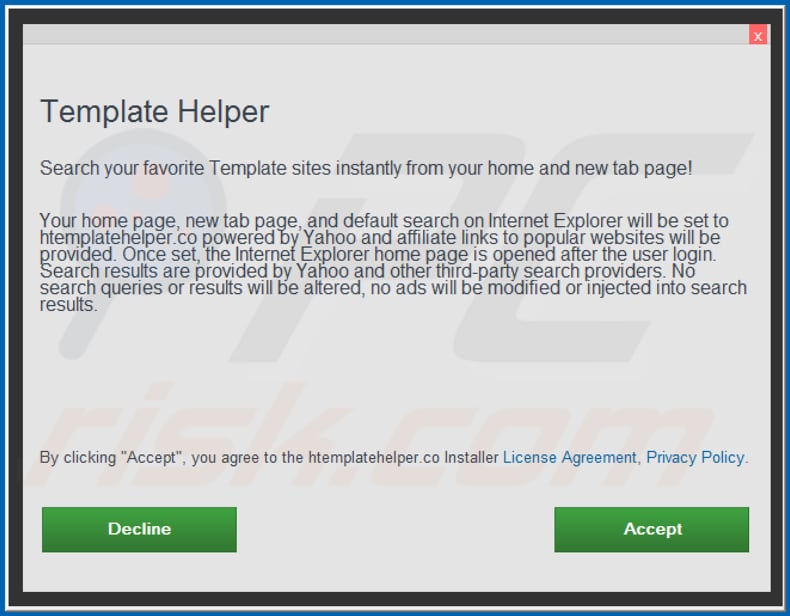 Official Template Helper browser hijacker installation setup