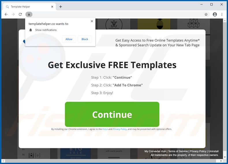 Website used to promote Template Helper browser hijacker