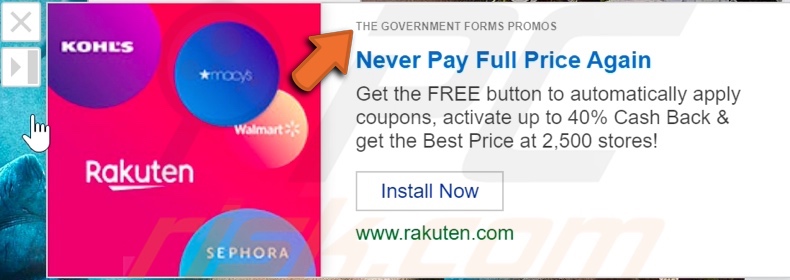 Another advertisement by An example of advertisements provided by The Government Forms Promos adware: