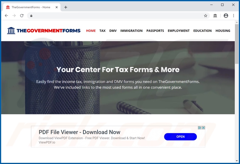 Website used to promote The Government Forms Promos adware