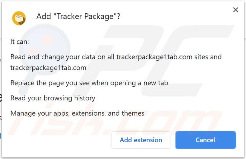 tracker package browser hijacker asking for a permission to be installed