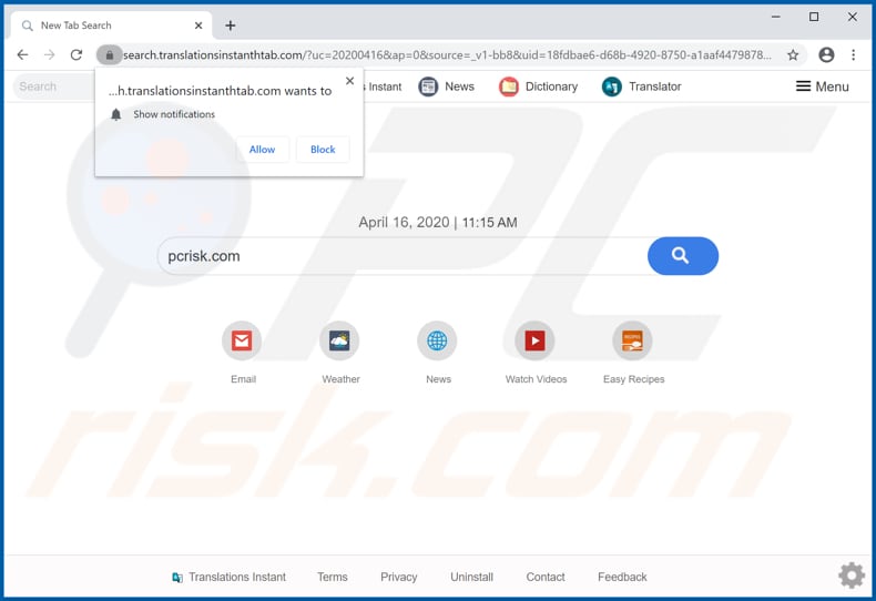 translationsinstanthtab.com browser hijacker