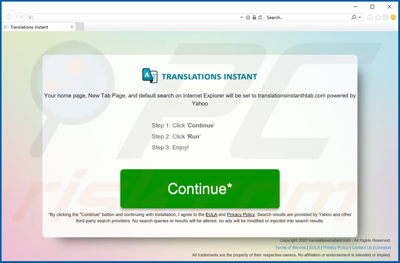 translations instant browser hijacker promoter internet explorer