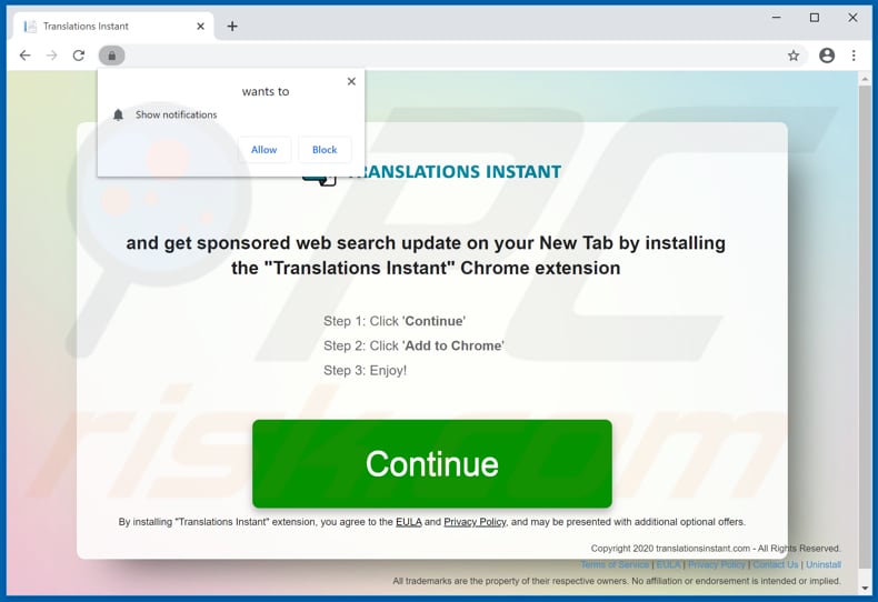 Website used to promote Translations Instant browser hijacker