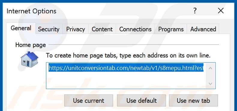 Removing unitconversiontab.com from Internet Explorer homepage