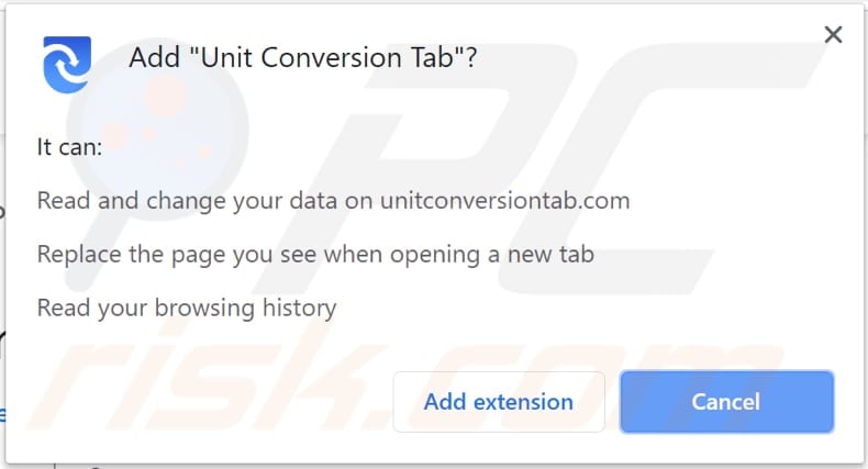 unit conversion tab browser hijacker asks for a permission to be installed