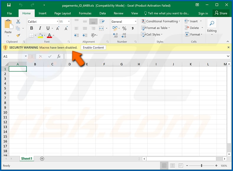 Ursnif trojan-spreading malicious MS Excel document