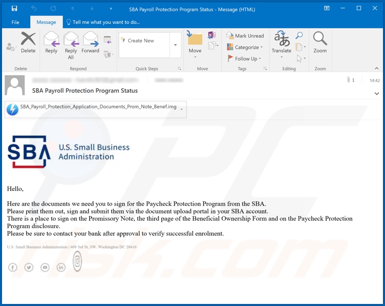 U.S. Small Business Administration Email Virus another variant