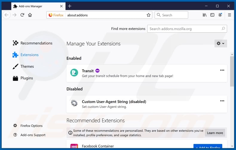 Removing search.mysearch.com related Mozilla Firefox extensions