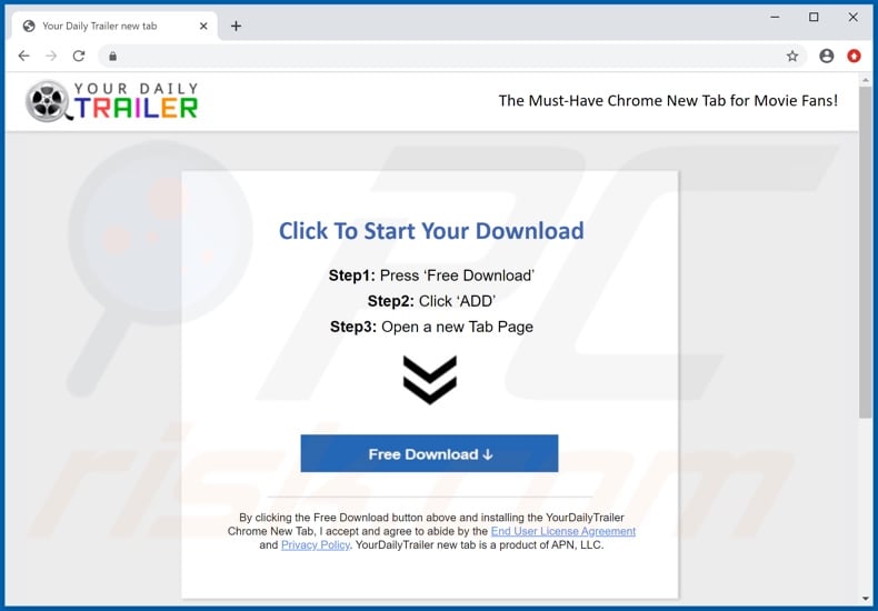 Website used to promote Your Daily Trailer browser hijacker