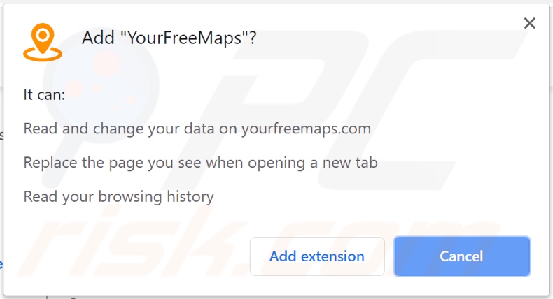 YourFreeMaps browser hijacker asking permissions