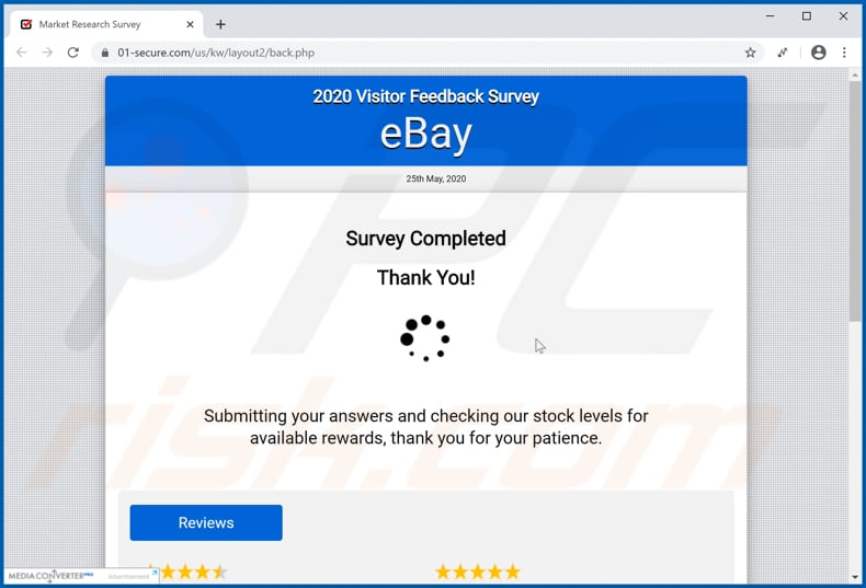 2020 visitor feedback survey pop-up scam page loaded after completing survey