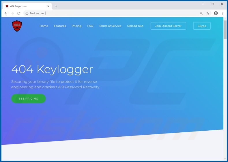 Website used to promote 404 Keylogger