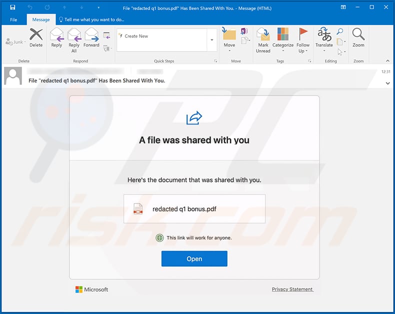 A file was shared with you email spam campaign