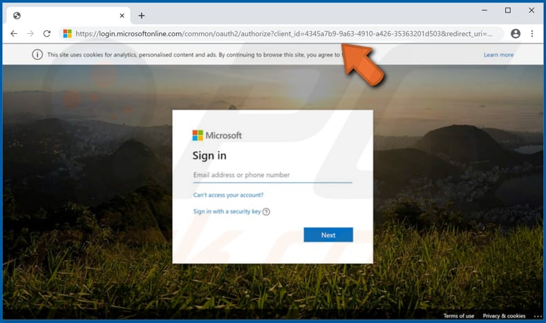 microsoft sign in page used to give rogue application a permission to access data