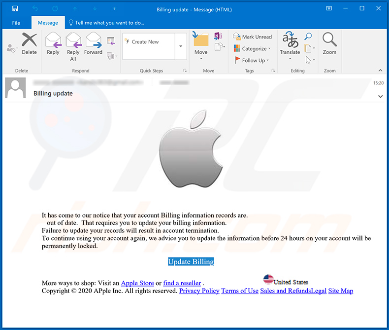 Apple-diguised phishing email (2020-05-06)