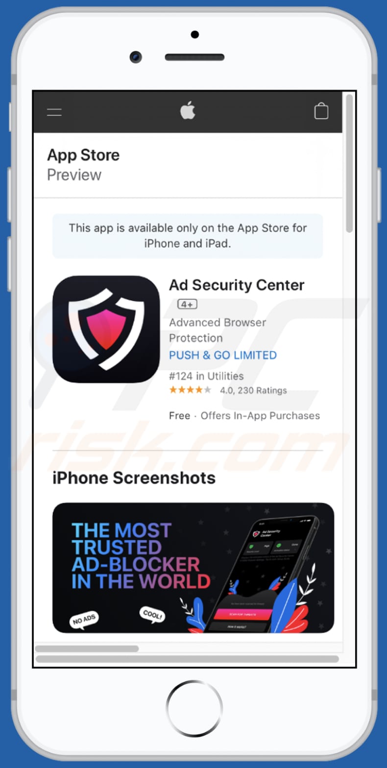 application-update.com promotes Ad Security Center