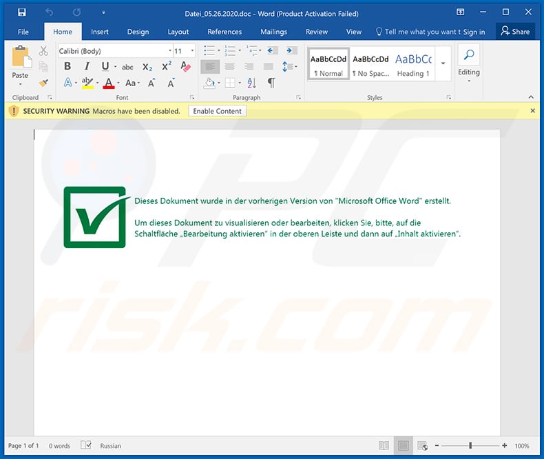 Valak trojan-spreading MS Word document (Datei_05.26.2020.doc)