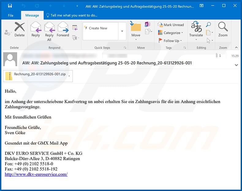 AZORult trojan-spreading spam email