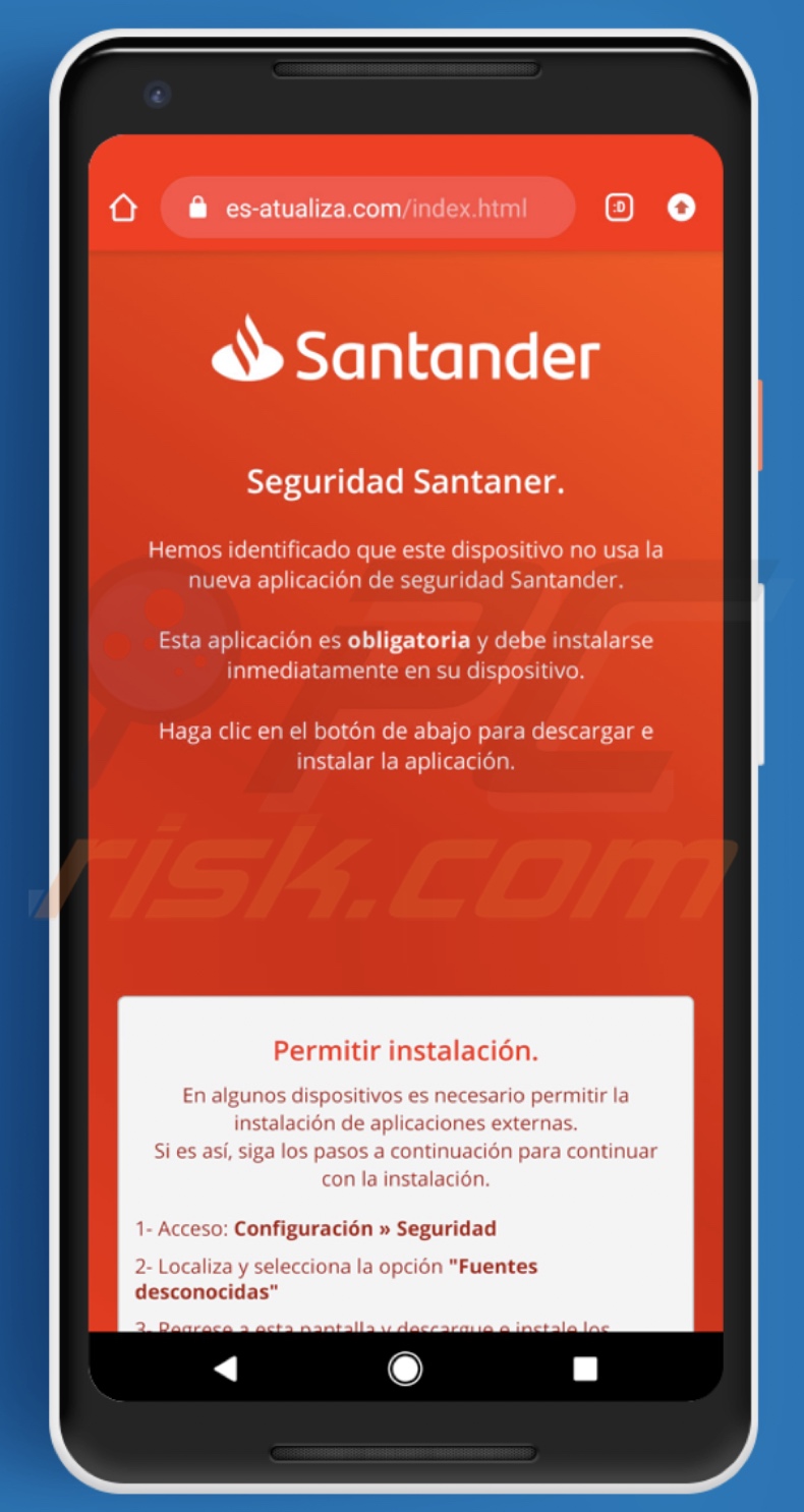 Website distributing Basbanke malware (disguised as Santander banking secrutiy tool)