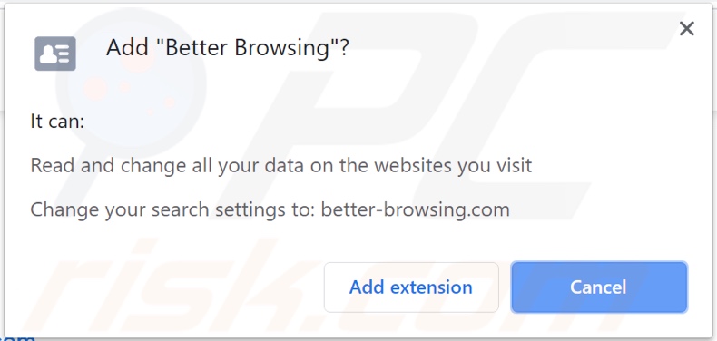 Better Browsing browser hijacker permissions