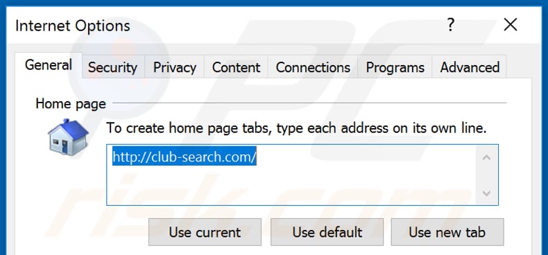 Removing club-search.com from Internet Explorer homepage