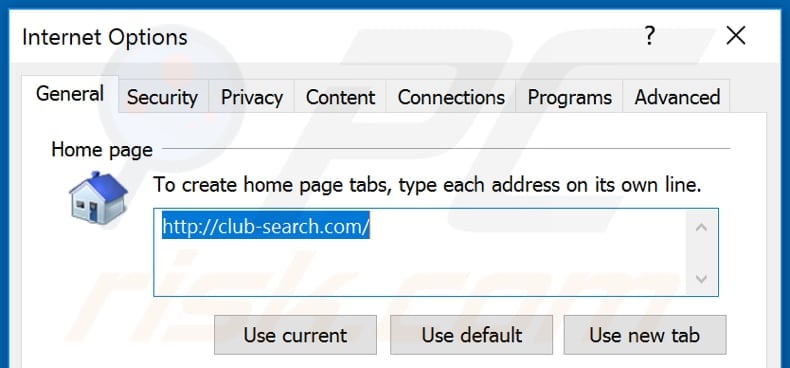 Removing club-search.com from Internet Explorer homepage