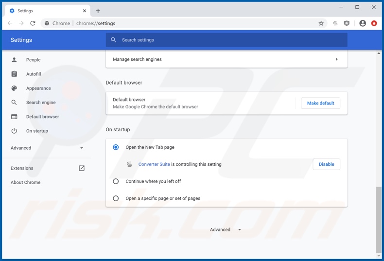 Removing convertersuite.com from Google Chrome homepage