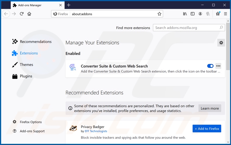 Removing convertersuite.com related Mozilla Firefox extensions
