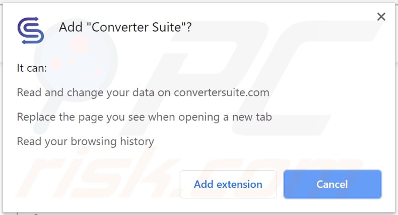 Converter Suite browser hijacker asking for permissions on Chrome