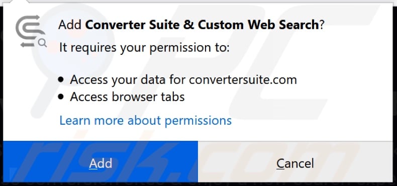 Converter Suite browser hijacker asking for permissions on Firefox