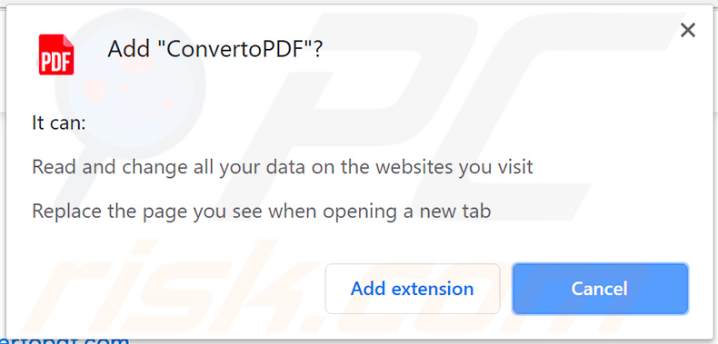 ConvertoPDF browser hijacker asking for permission in Google Chrome