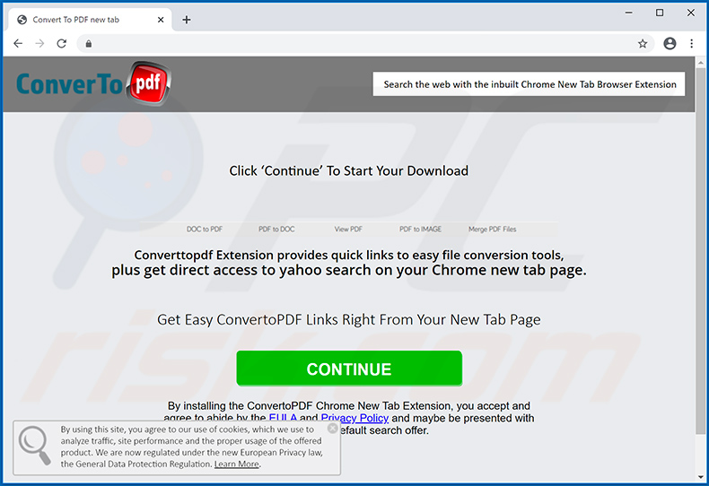 Website promoting ConvertoPDF browser hijacker