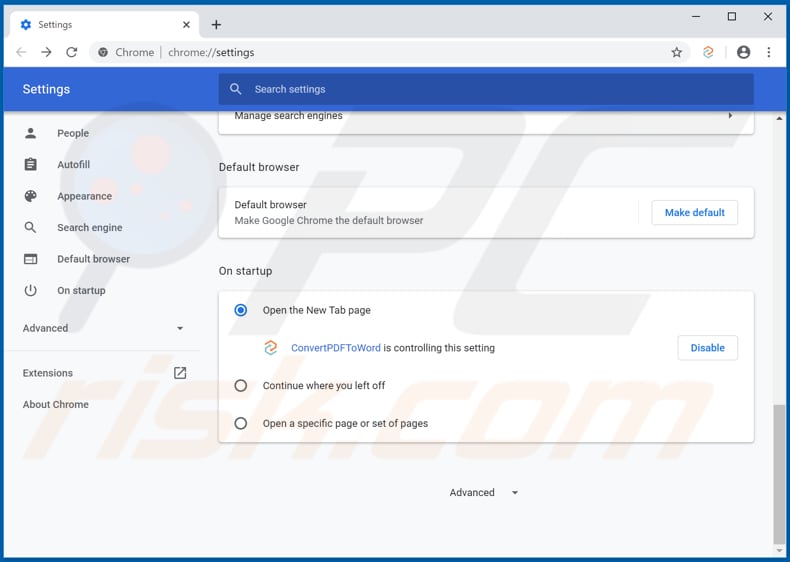 Removing convertpdftoword.co from Google Chrome homepage