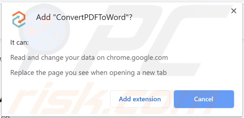 convertpdftoword browser hijacker asks for a permission to be installed