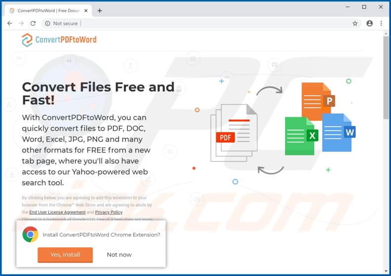 Website used to promote ConvertPDFToWord browser hijacker